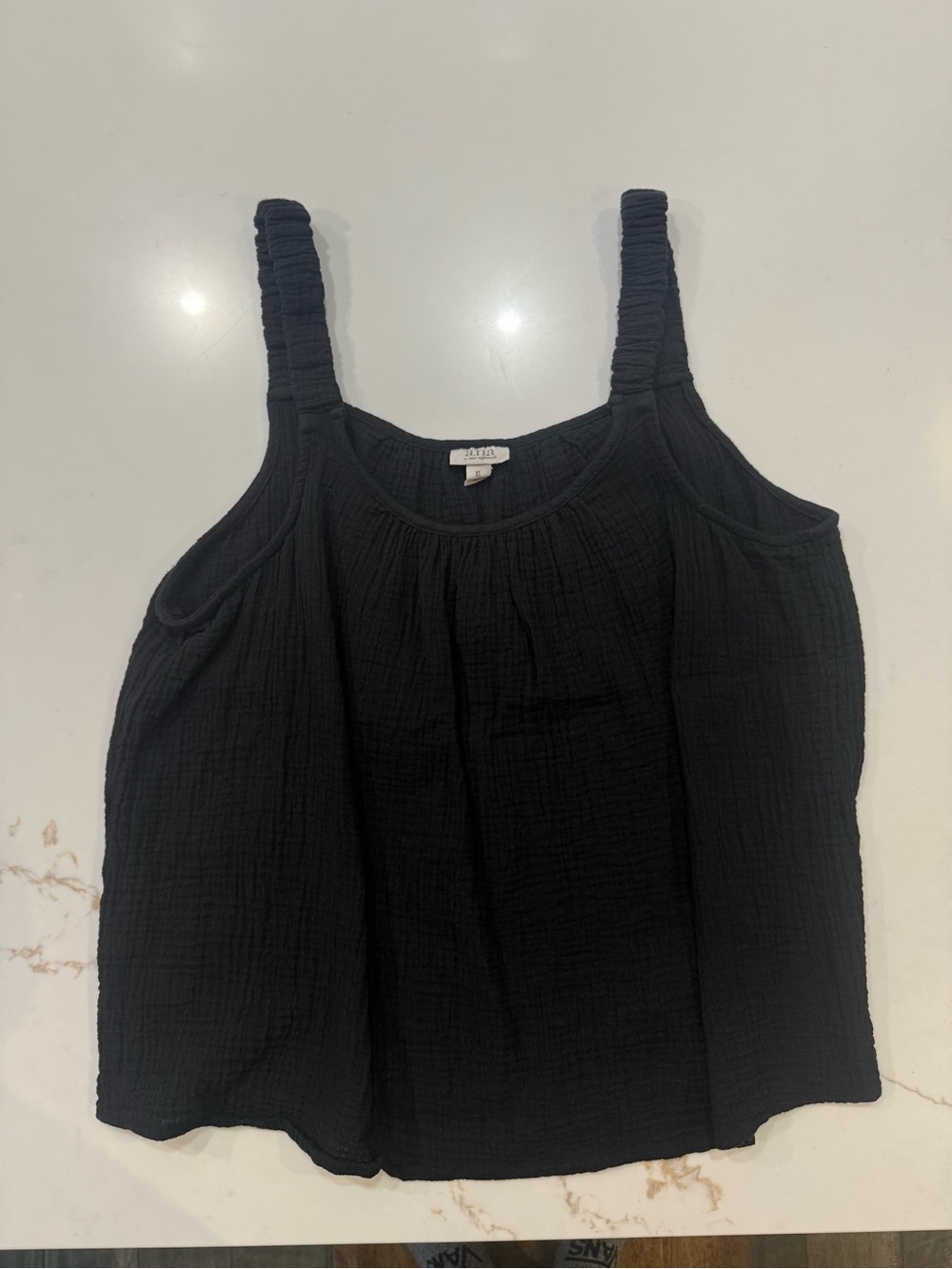 a.n.a Black Gauze Ruched-Strap Tank Top